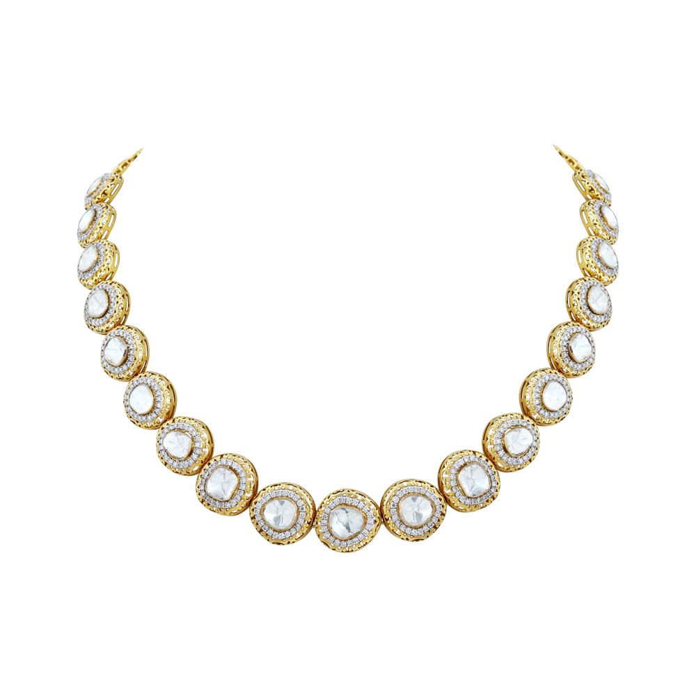 Polki String Necklace with Halo Setting